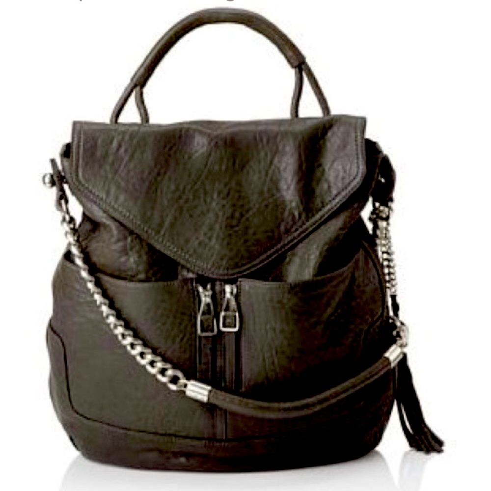 Olivia Harris Black lambskin Leather rocker rock star Hobo Satchel bag